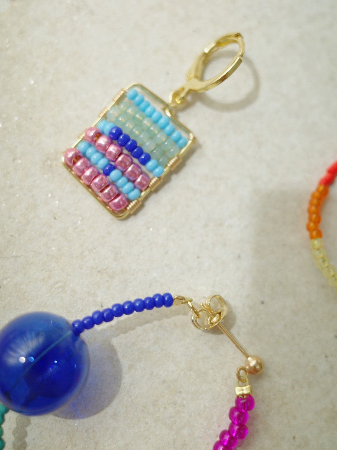 Colorful Beaded Square Huggie Earrings