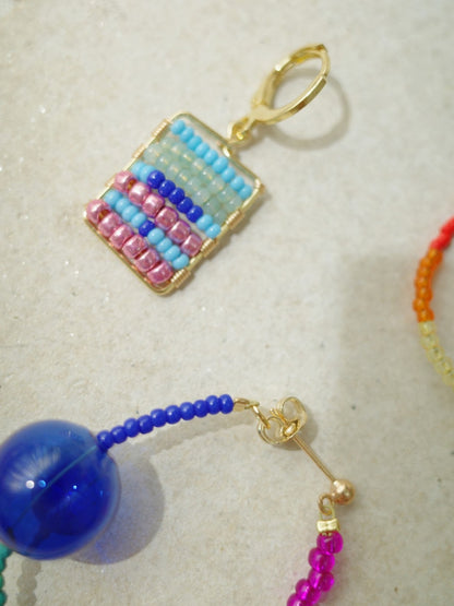 Colorful Beaded Square Huggie Earrings