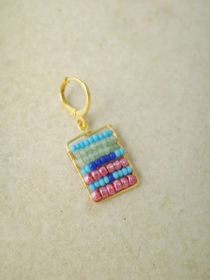 Colorful Beaded Square Huggie Earrings