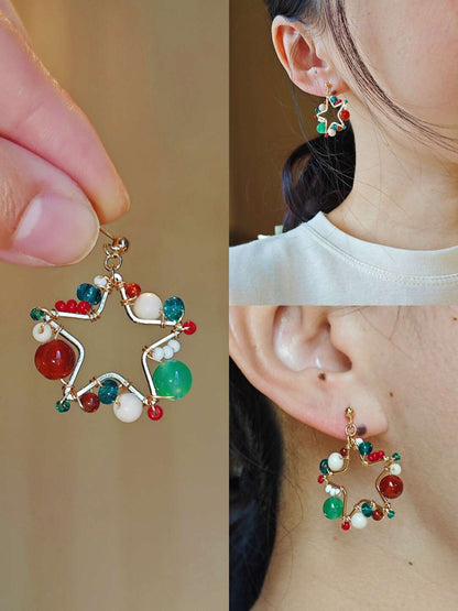 Colorful Beaded Star Earrings