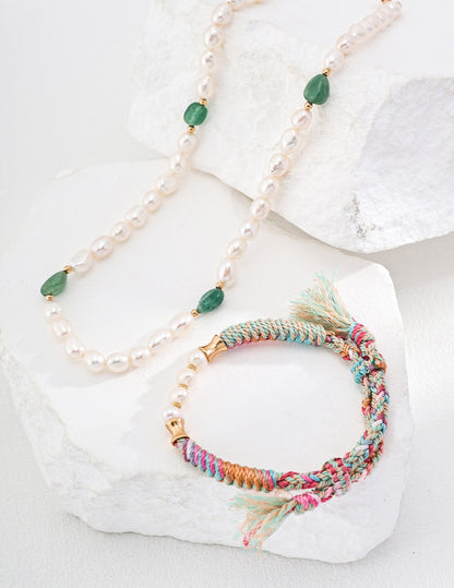 Colorful Woven Freshwater Pearl Bracelet