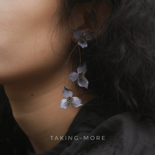 Cowhide Clematis Flower Earrings