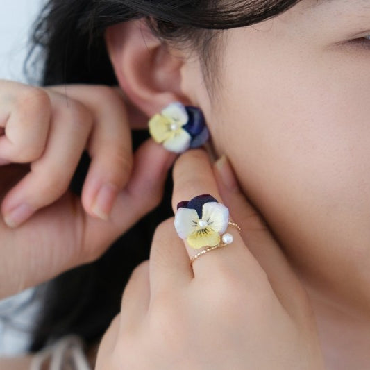 Cowhide Wild Pansy Flower Earrings