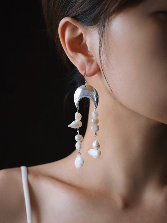 Crescent Baroque Pearl Drop Earrings