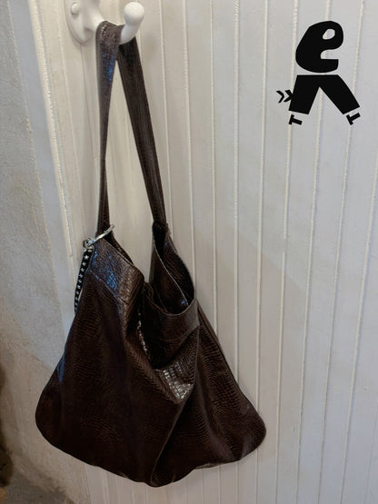 Crocodile Print Large Shoulder Bag