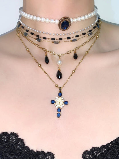 Cross Pendant Butterfly Layered Choker Necklace