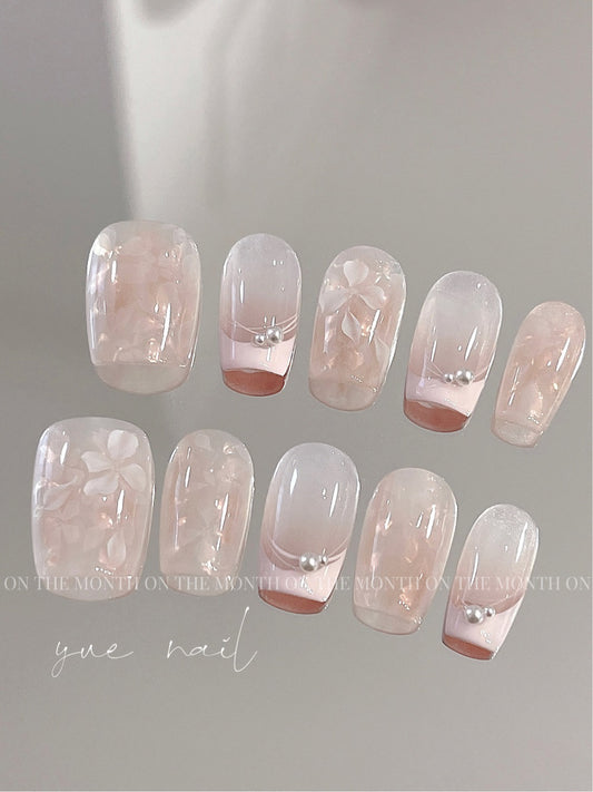 Cute Pink Flower Press On Nails Set