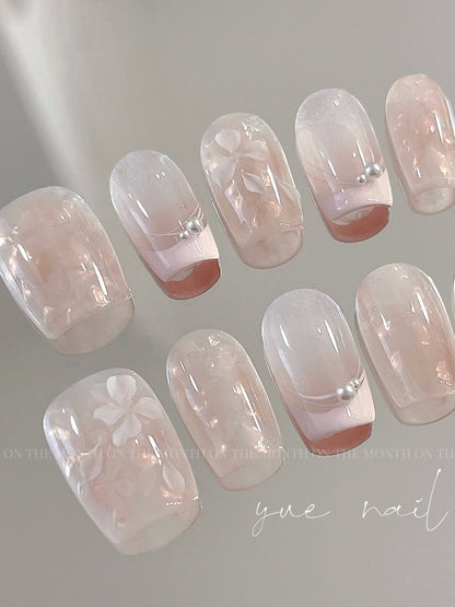 Cute Pink Flower Press On Nails Set