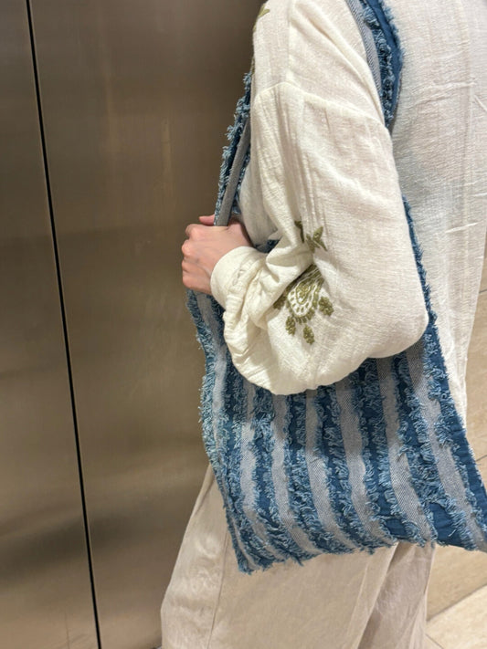 Denim Tassel Shoulder Bag