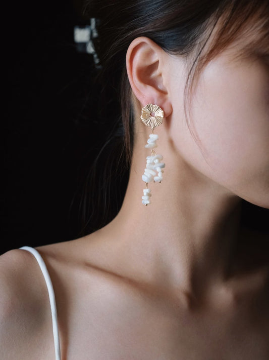 Disc White Beaded Earrings