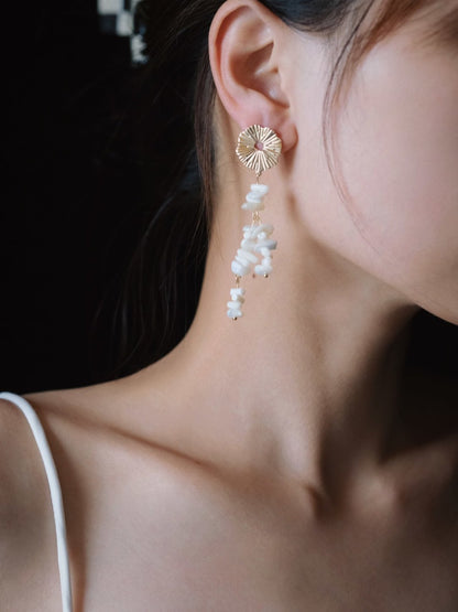 Disc White Beaded Earrings