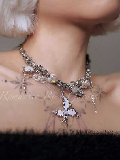 Double Strand White Butterfly Choker