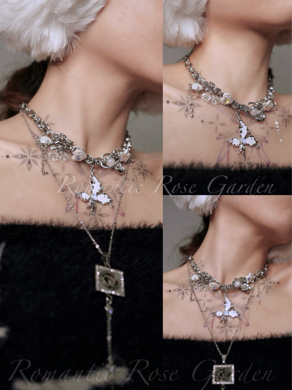 Double Strand White Butterfly Choker