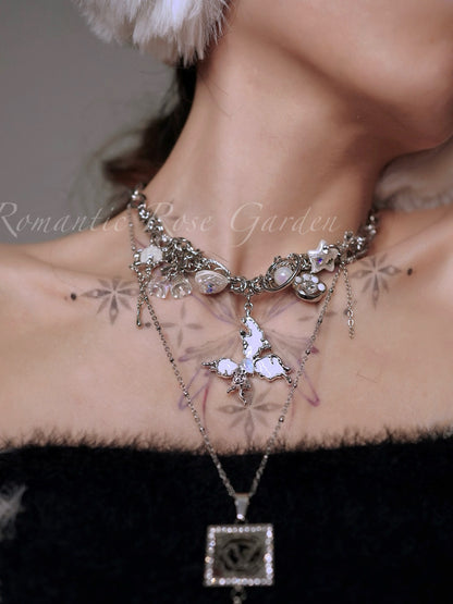 Double Strand White Butterfly Choker