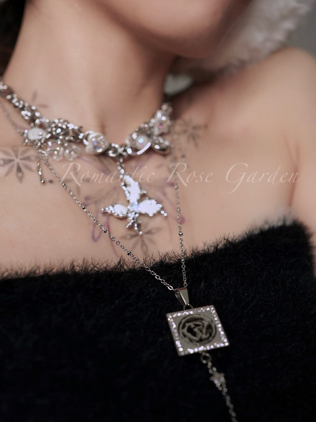 Double Strand White Butterfly Choker