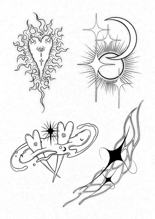 Dreamy Cosmic Waterproof Temporary Tattoo Stickers Set