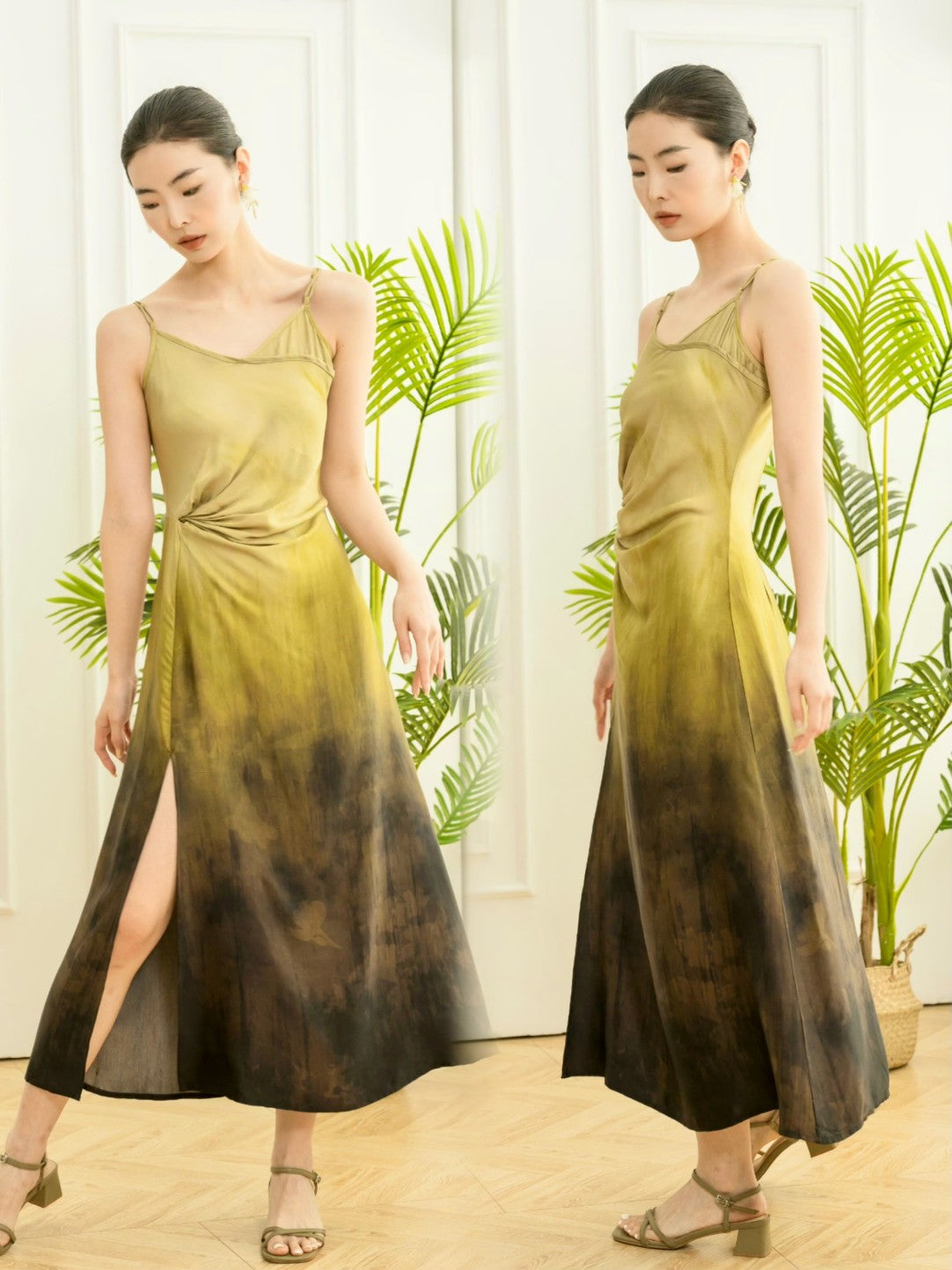 Elegance Green Ombre Sleeveless Midi Dress