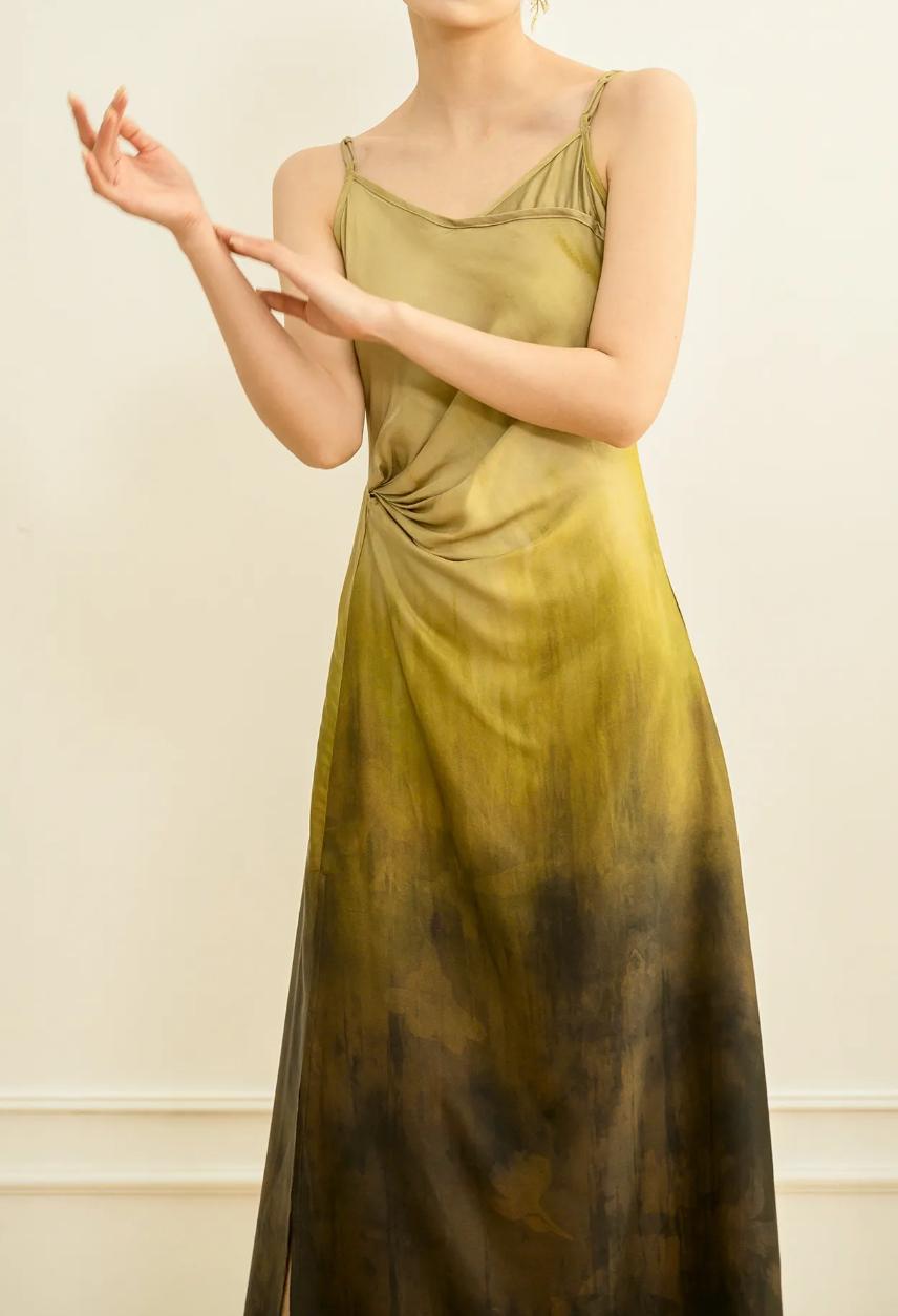 Elegance Green Ombre Sleeveless Midi Dress