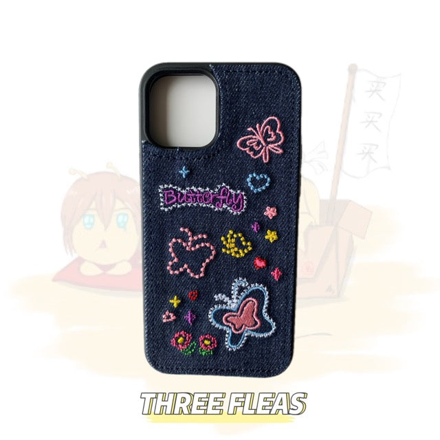 Embroidered Denim Phone Case