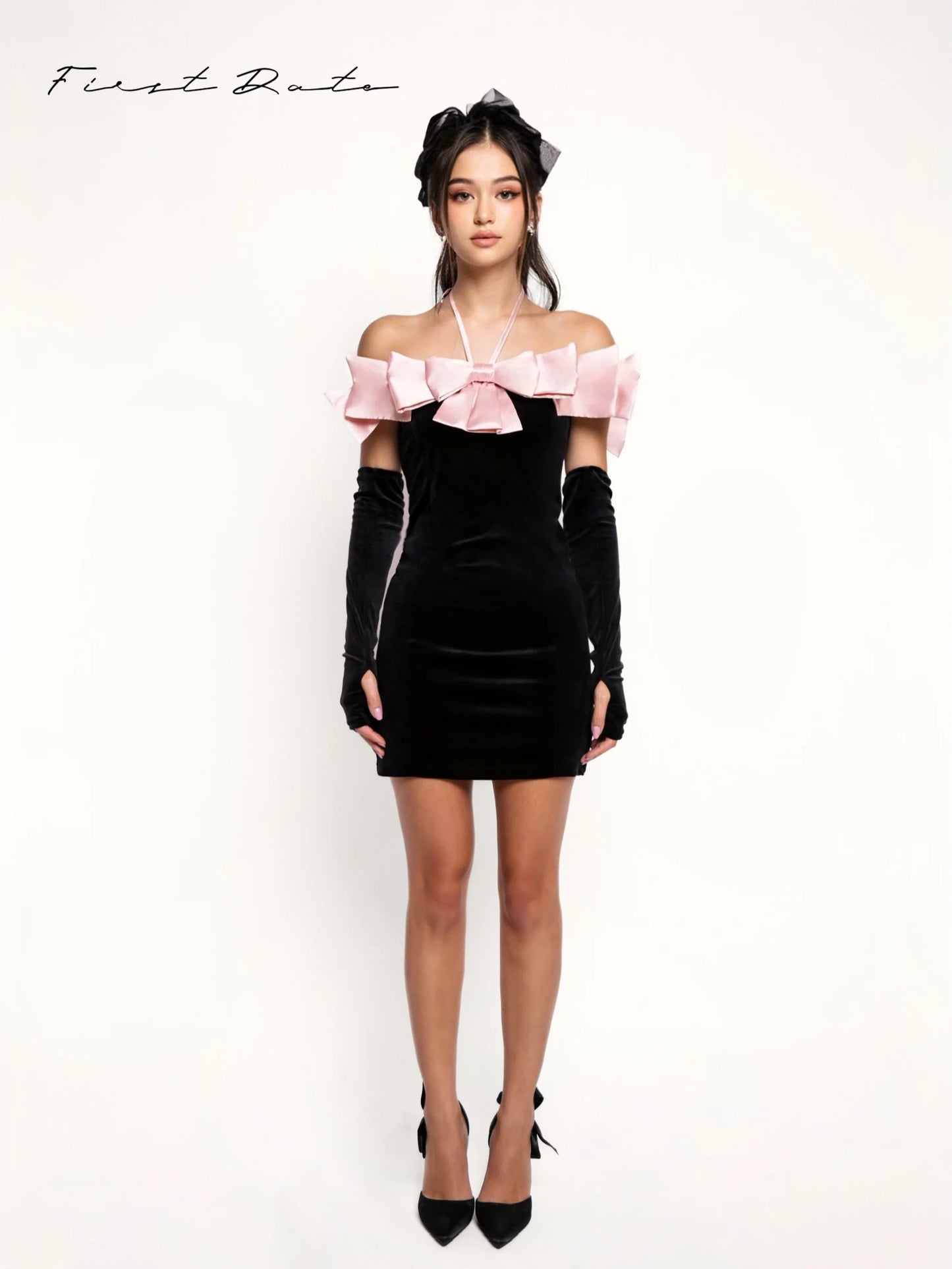 Evelyn Black-Pink Bow Bodycon Mini Dress