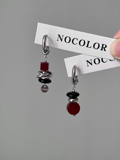 Evening Sip Black and Red Agate Earrings