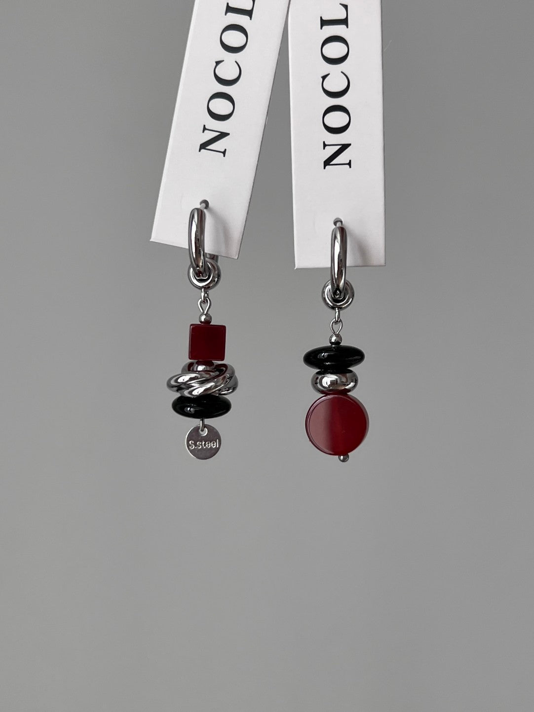 Evening Sip Black and Red Agate Earrings