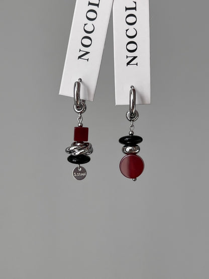 Evening Sip Black and Red Agate Earrings