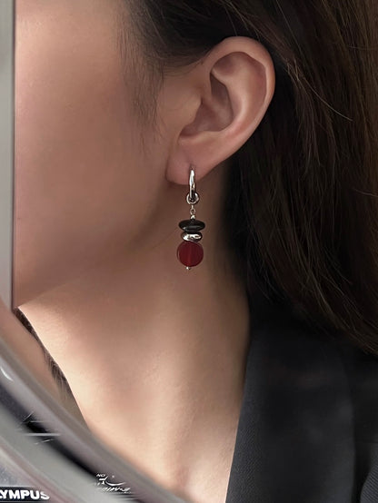 Evening Sip Black and Red Agate Earrings