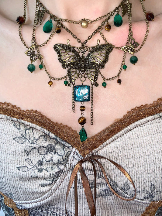 Exotic Butterfly Tassel Layered Necklace