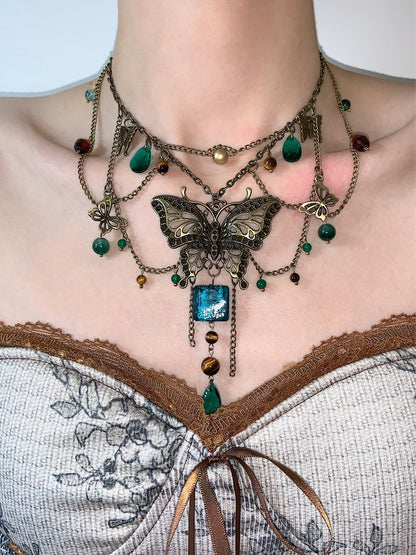 Exotic Butterfly Tassel Layered Necklace