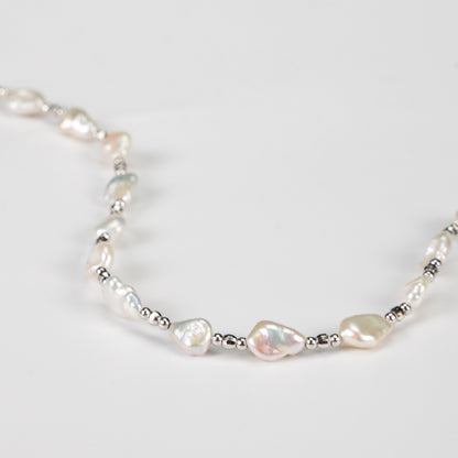 6.0-7.0mm Baroque Pearl Silver Beaded Necklace