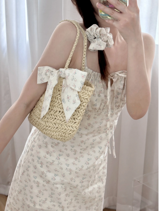 Floral Bow Handwoven Straw Bag