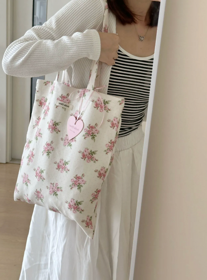 Floral Print Canvas Shoulder Bag