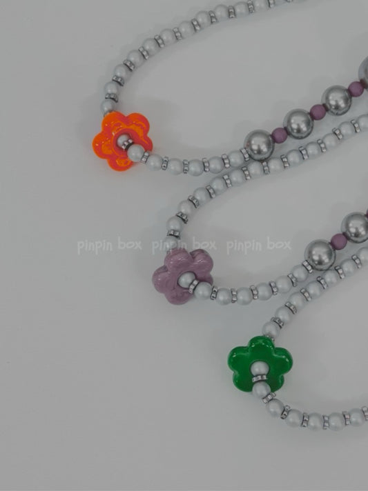 Flower Beaded Silver Phone Strap