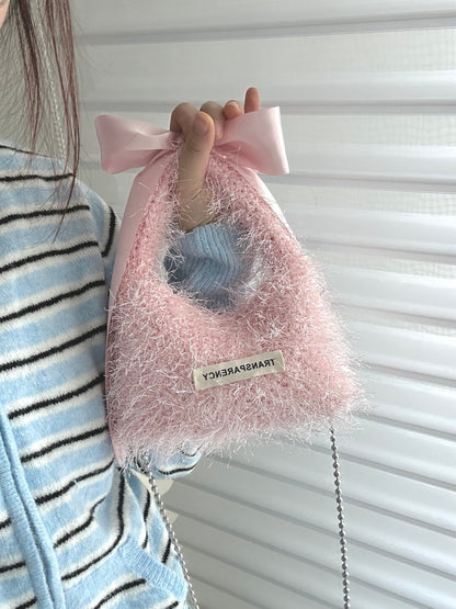 Fluffy Bow Mini Crochet Bag