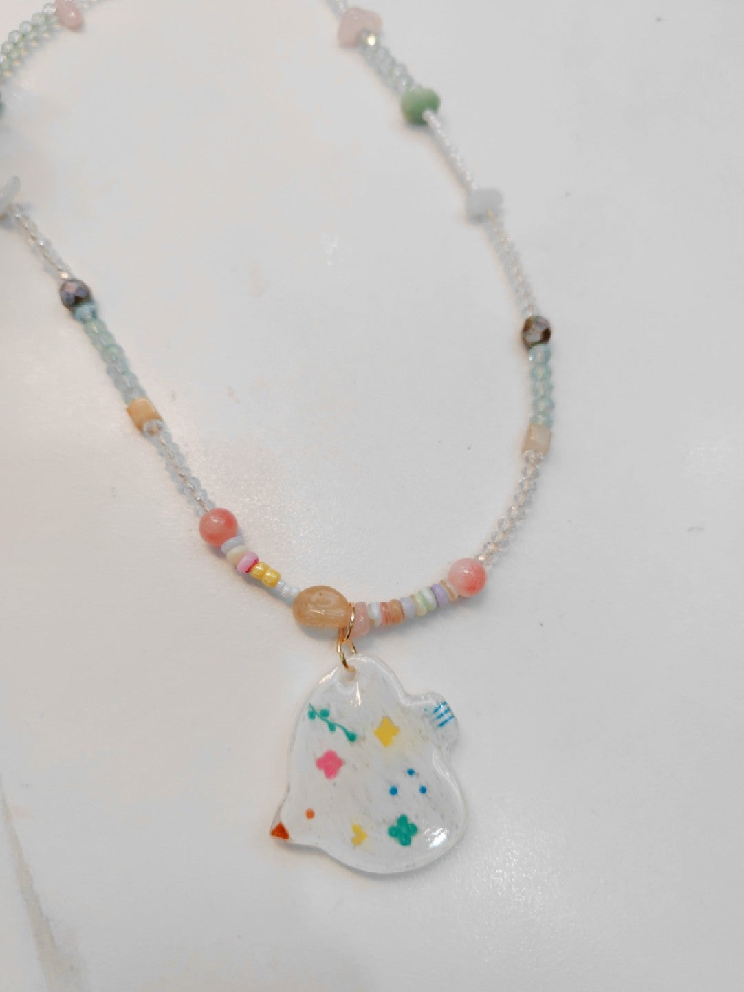 Flying Bird Shrink Plastic Beaded Necklace