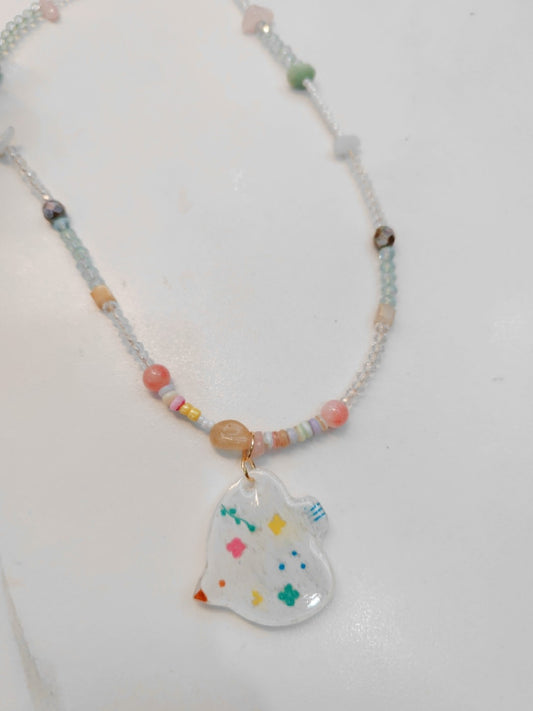 Flying Bird Shrink Plastic Beaded Necklace
