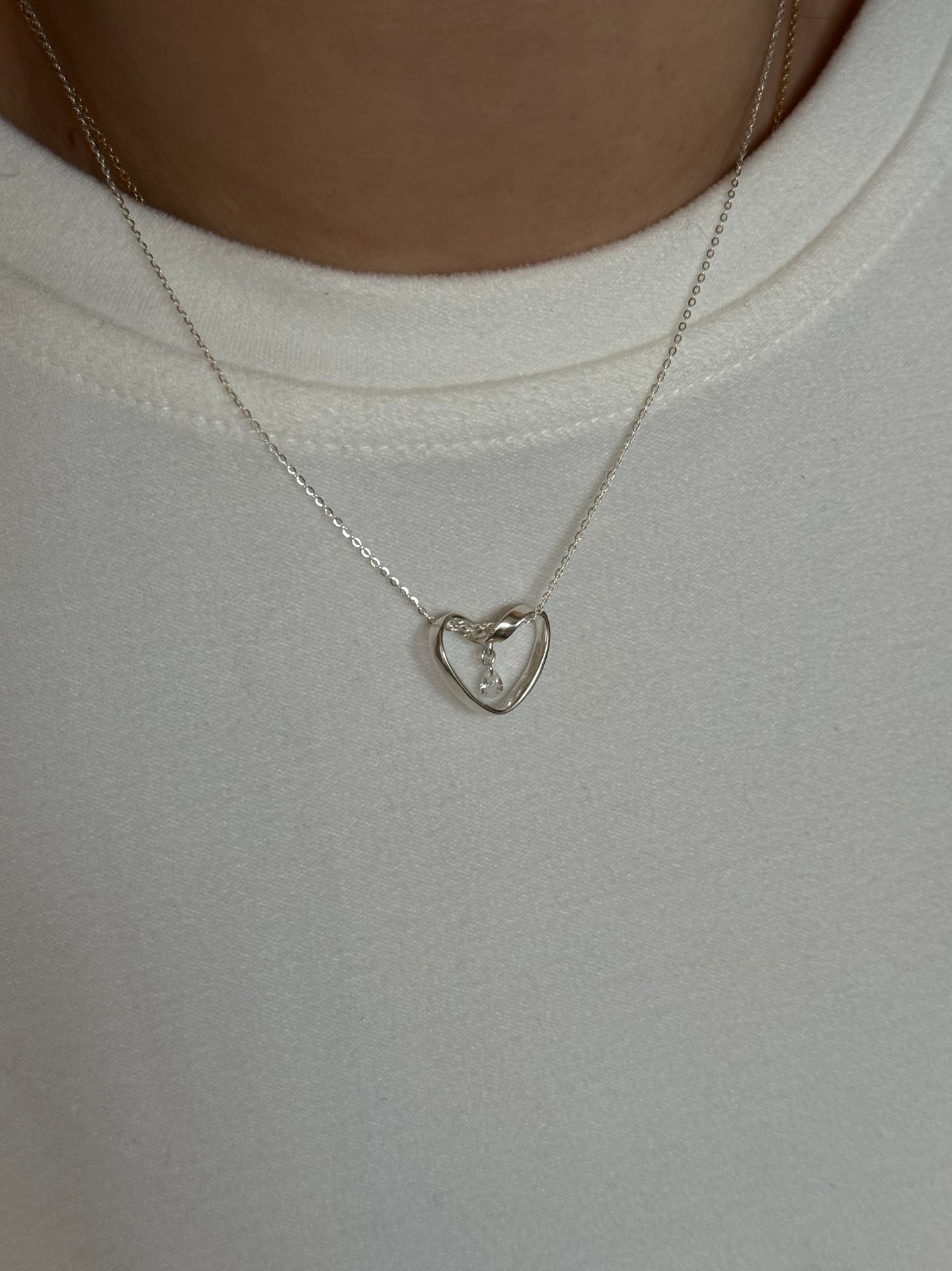 Forever Love Heart Crystal Silver Necklace