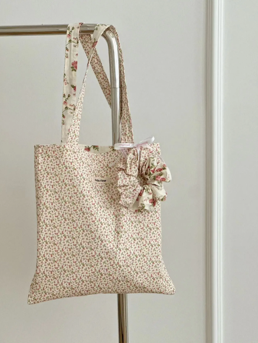 French Floral Print Canvas Doubleface Shoulder Bag