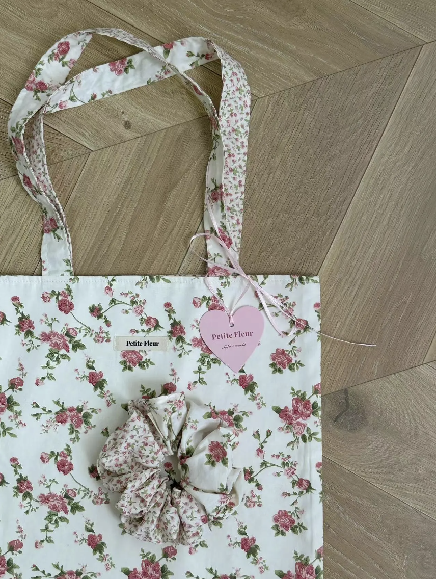 French Floral Print Canvas Doubleface Shoulder Bag