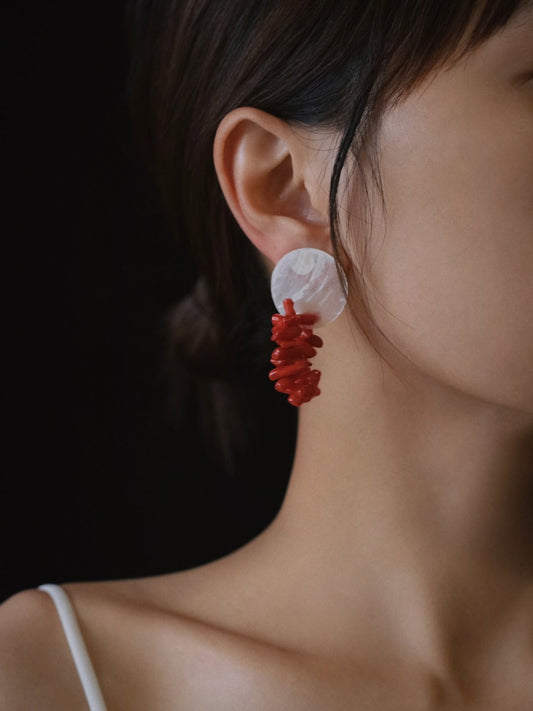 Full Moon Red Beaded Earrings