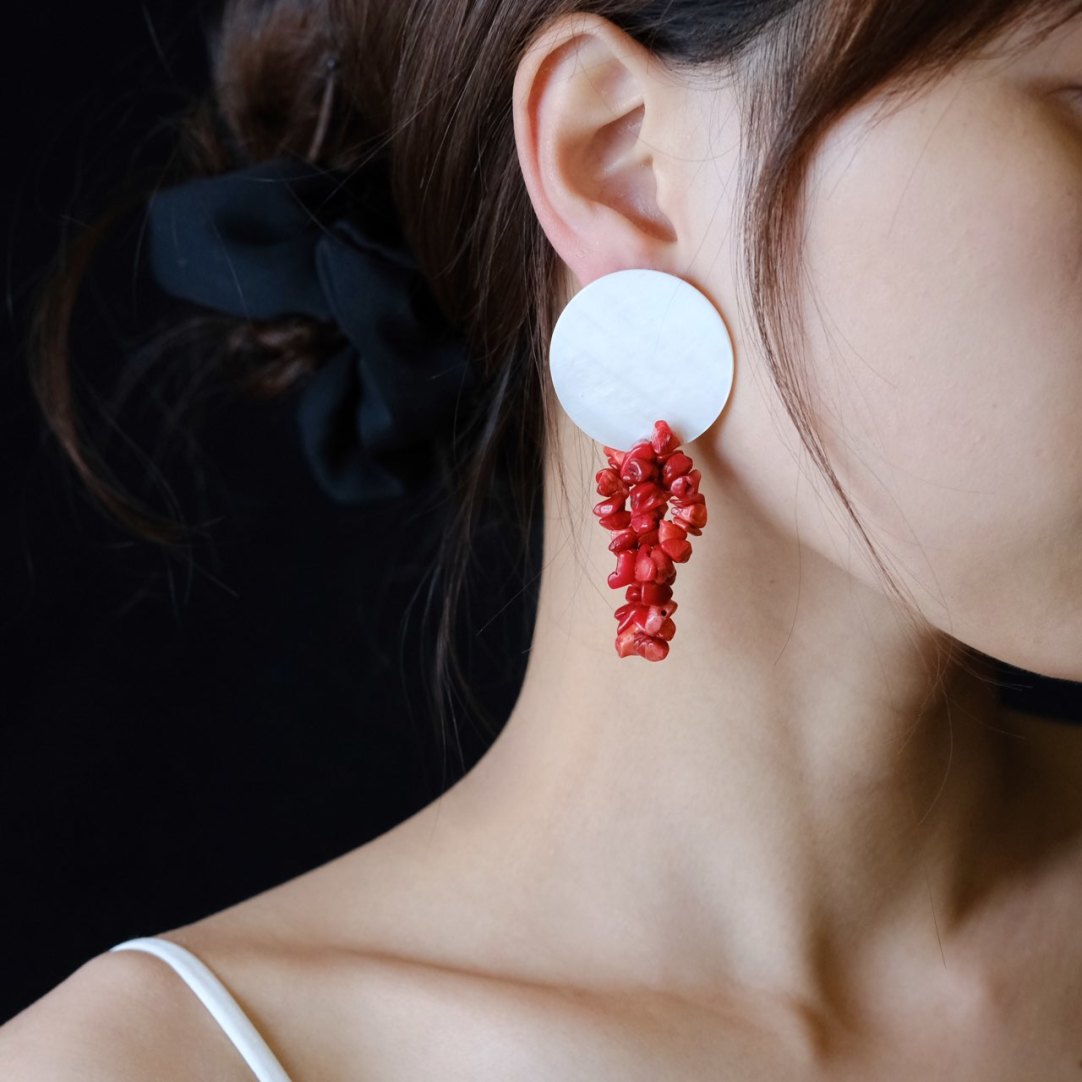 Full Moon Red Beaded Earrings