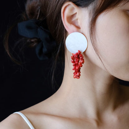 Full Moon Red Beaded Earrings