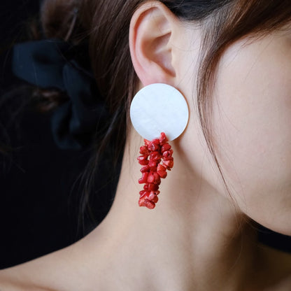 Full Moon Red Beaded Earrings