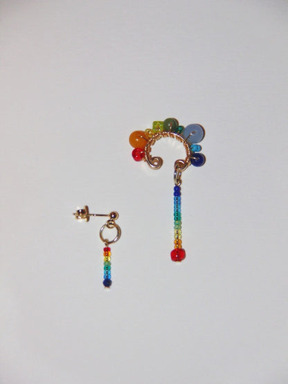 Funny Rainbow Beaded Asymmetry Earrings