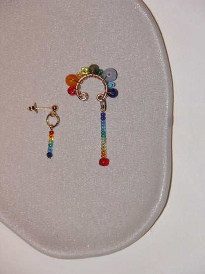 Funny Rainbow Beaded Asymmetry Earrings