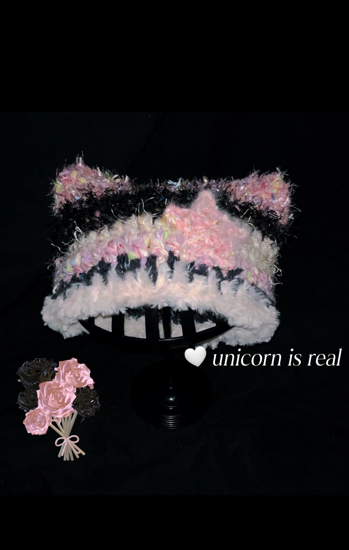 Fuzzy Cat Ears Handmade Crochet Hat