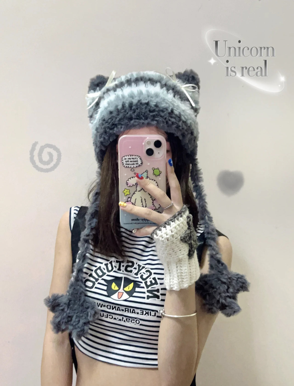 Fuzzy Cat Ears Handmade Crochet Hat