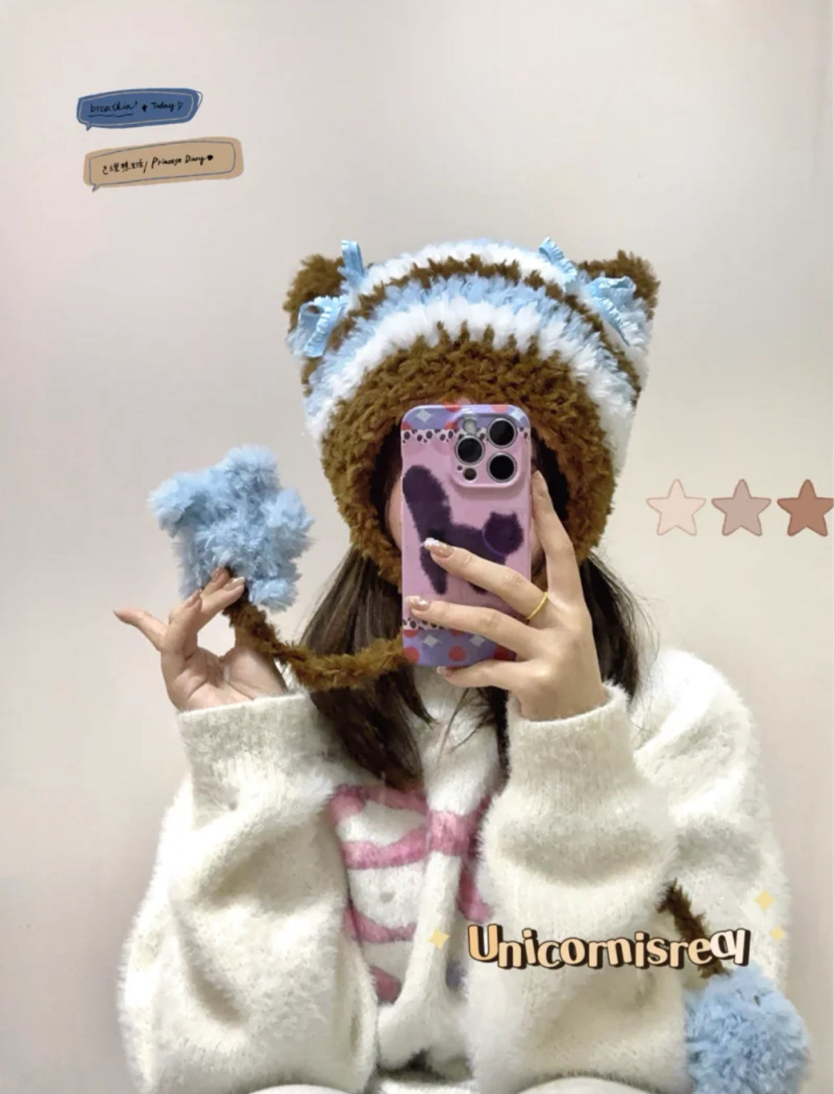 Fuzzy Cat Ears Handmade Crochet Hat