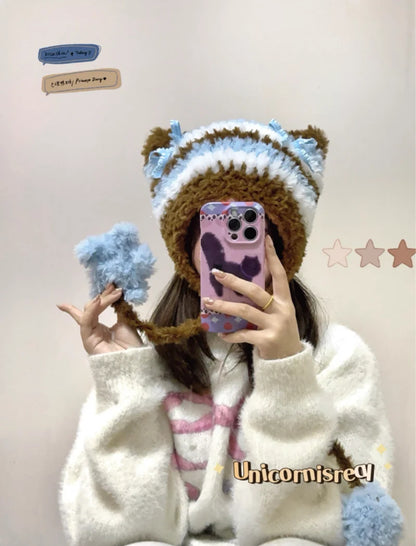 Fuzzy Cat Ears Handmade Crochet Hat